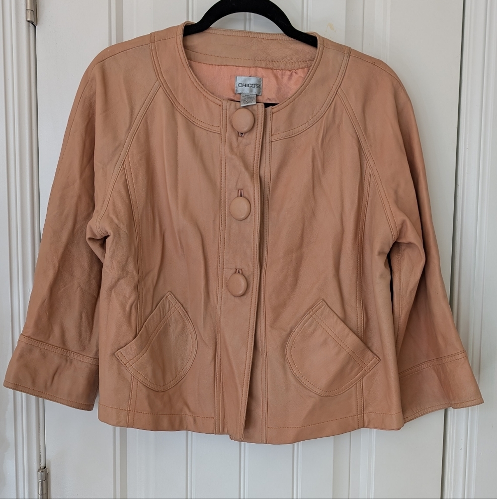 Tan Quarter Sleeve Leather Jacket L‎